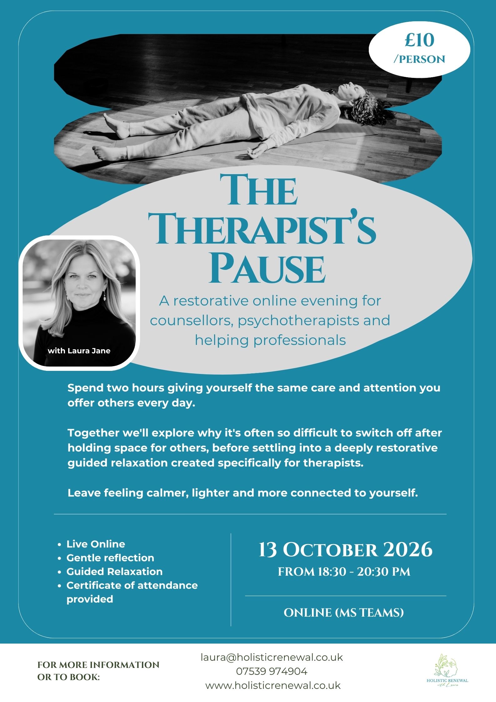 The Therapist’s Pause restorative online event with Laura Jane, 13 October 2026